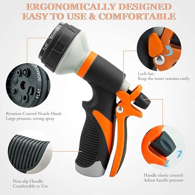 Garden Hose Nozzle,Heavy Duty Water Nozzle with 8 Adjustable Pattern High Pressure, Hose Nozzle for Garden Watering Plant Cars Pets Showering