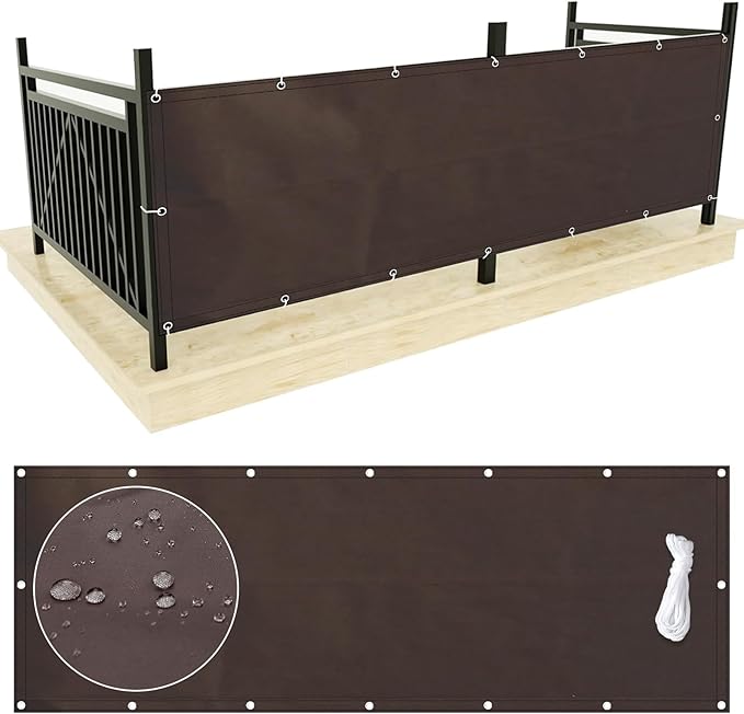 Waterproof Fence Privacy Screen 3'3"x6'6" Polyester Balcony Sun Shade Cloth Outdoor Shade Sail Decorative Fences for Deck Patio Backyard Porch Railing