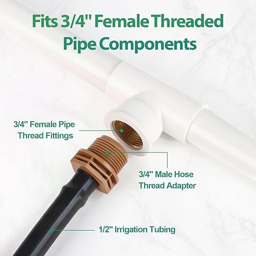 RedChili 10 Pack 1/2 Inch Drip Irrigation Fitting To 3/4 Inch MPT National Pipe Taper Thread Adapter-Compatible with 1/2 Inch 17mm .560" to .600" ID Drip Tubing