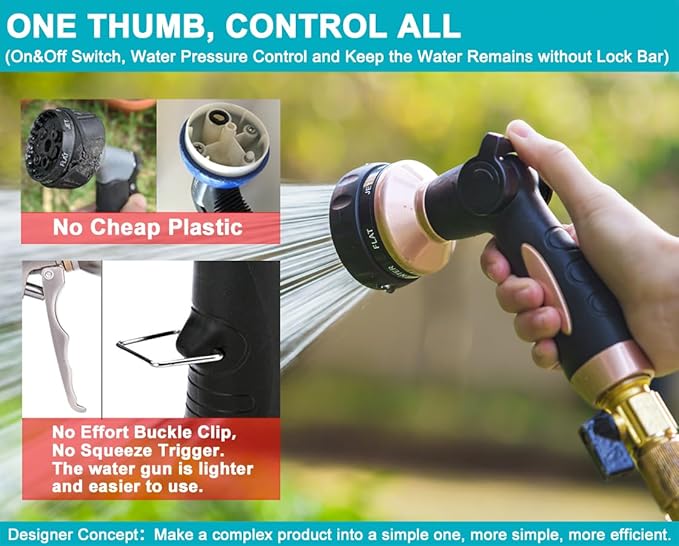 ESOW Garden Hose Nozzle 100% Heavy Duty, Metal Water Hose Nozzle with 7 Spray Patterns, Thumb Control All for Watering Plant & Lawn, Washing Car & Pet