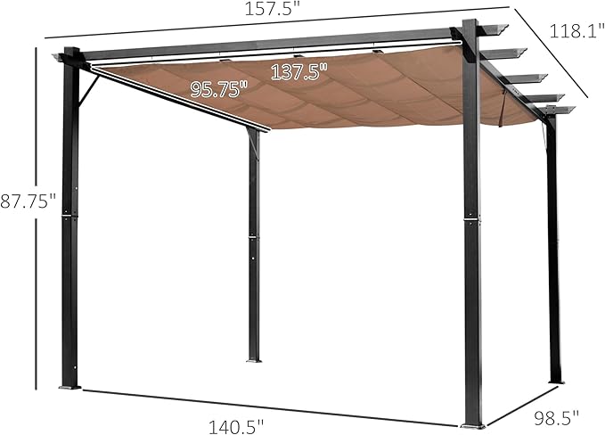Outsunny 10' x 13' Aluminum Patio Pergola with Retractable Pergola Canopy, Backyard Shade Shelter for Porch, Outdoor Party, Garden, Grill Gazebo, Charcoal Gray