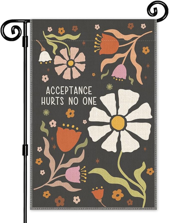 Acceptance Hurts No One Garden Flag, Spring Floral Liberal Yard Flags for Outside, Double Sided Protest Democratic Inclusion Yard Sign, Retro Social Justice Flower Garden Banner for Activist