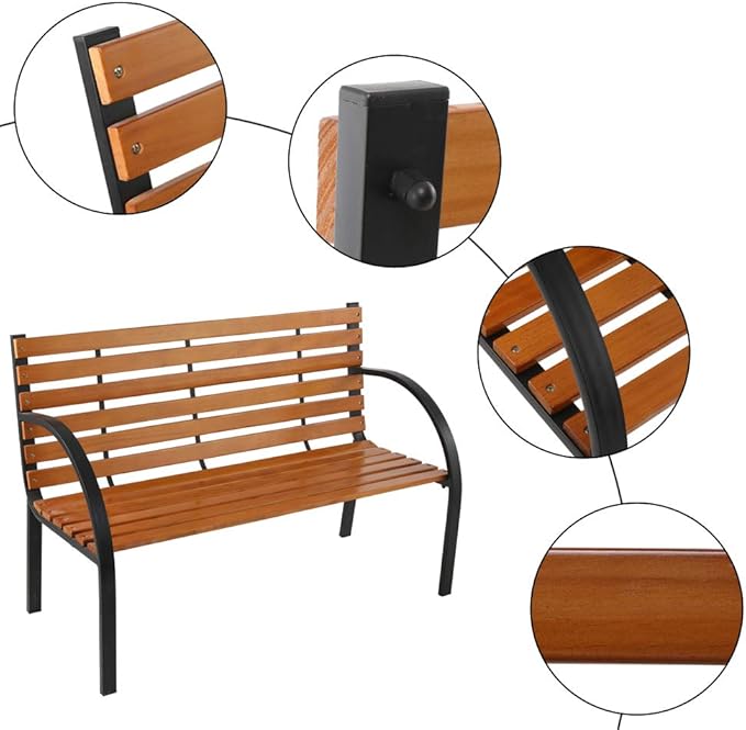 Outvita Garden Bench, 48" Front Porch Bench with Steel Frame Solid Construction, Outdoor Seating for Yard,Playground, Patio