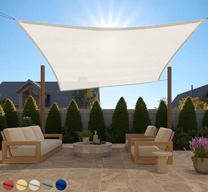 GORILLA GRIP Heavy Duty Sun Shade, UV Protection Fade Tear and Rust Resistant Rectangle Sunshade Canopy, Curved Edges Blocks Sunlight, Breathable Sail, Outdoor Patio, Lawn Garden 10x10 FT Butter Ivory