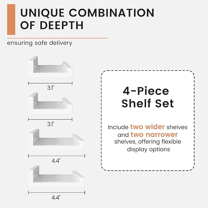 FLYJOE Floating Picture Ledge Shelves for Wall Set of 4, 72 Inch Wall Shelves with Lip Long Large Nursery Book Shelf for Toys Storage Kids Bookshelf Wall Mounted Living Room Bedroom Decor Frames