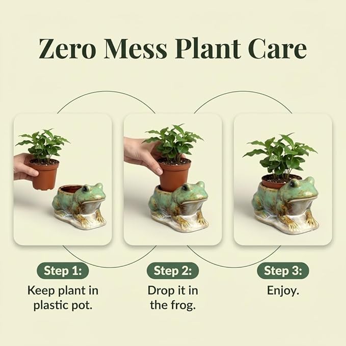 Hill's Park's 6.5" x 4" Frog Planter - Holds 3" Pot - Unique Animal Plant Pot for Indoor Outdoor Home Garden Decor