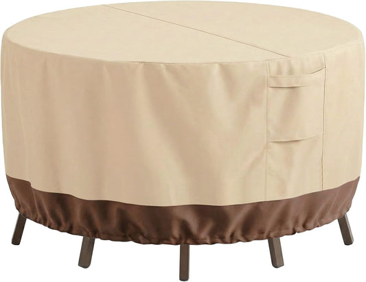 Vailge Patio Furniture Covers Round, Outdoor Furniture Covers Waterproof Windproof, 600D Oxford Outdoor Patio Table and Chair Cover (Beige&brown, 84"DIAx28"H)