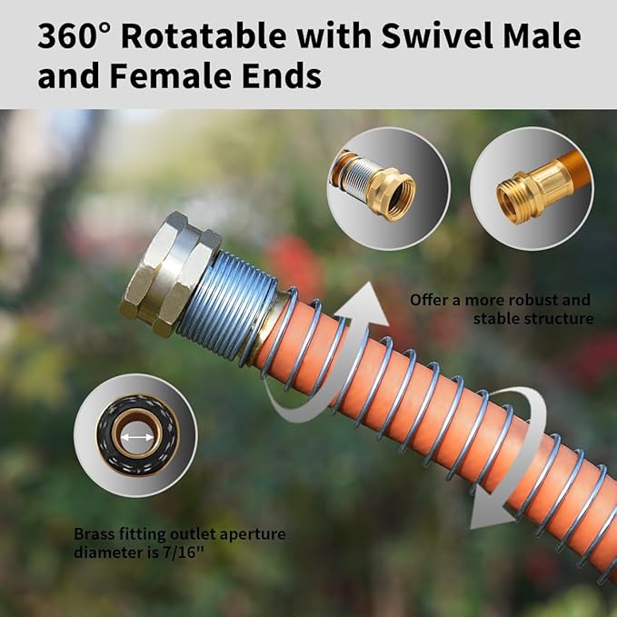 Wiseflow Garden Hose 50FT x 5/8", Heavy Duty Rubber Hose, Water Hose with Five Layered Braiding, Male Female Fittings, 1000PSI Burst, 300PSI Working for Yard, Car Wash, Pets (Orange)