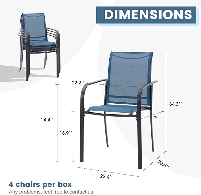 DIFY Patio Dining Chairs Set of 4, Stackable Outdoor Metal Chairs for Garden, Porch and Lawn, Blue