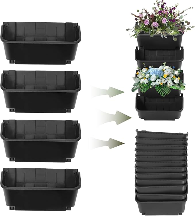 24 Pack Vertical Garden Planter,13 inch Wall Mounted Planter for Patio Indoor Outdoor Decor, Garden Self Watering Pot Balcony Plant Vegetable Fruit Herb Hanging Pocket Holder Flowerpot(Black)