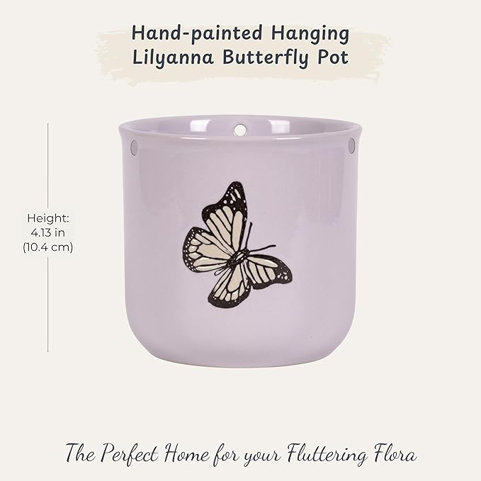 Blue Sky Clayworks Hanging Lilyanna Butterfly 5'' Flower Pot, Lilac Flutter for Garden Nooks