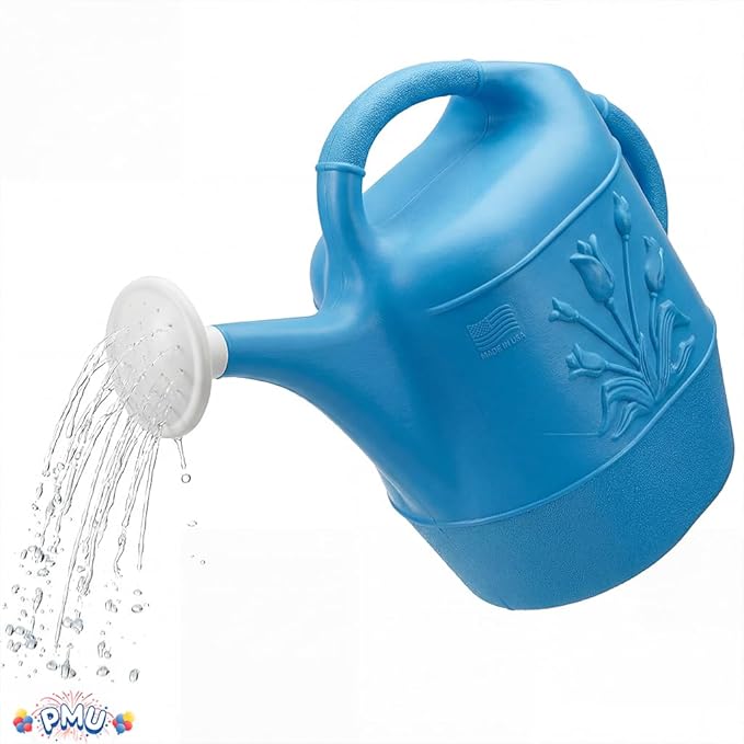 PMU 2 Gallon Watering Can - Garden Watering Can for Indoor & Outdoor Plants - Plastic Water Can with Detachable Sprinkler Head - Large Water Pot, Made in USA - Blue Pkg/6
