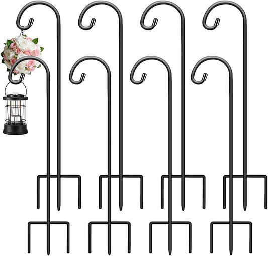 Gtongoko 24 Inch Shepherds Hooks for Outdoor 8 Pack Adjustable Garden Hooks for Hanging Plants, Lanterns, Bird Feeders, Solar Lights, Mason Jars, Weddings Decor, Adjustable, Black