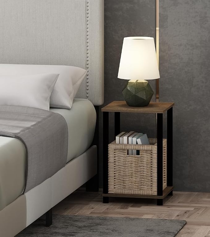 Furinno Turn-N-Tube Toolless 2-Tier Open Shelf Night Stand, Walnut