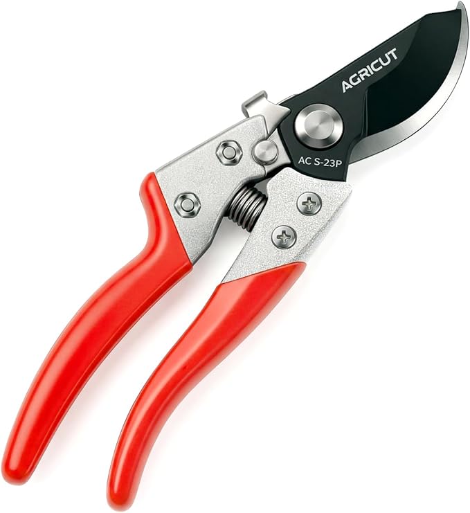 AGRICUT Pruning Shears, 7/8-Inch Cut Capacity Hand Clippers, Bypass Pruners, Gardening Scissors with Sharp Steel Blade (Aluminum Handle, High Carbon Steel)