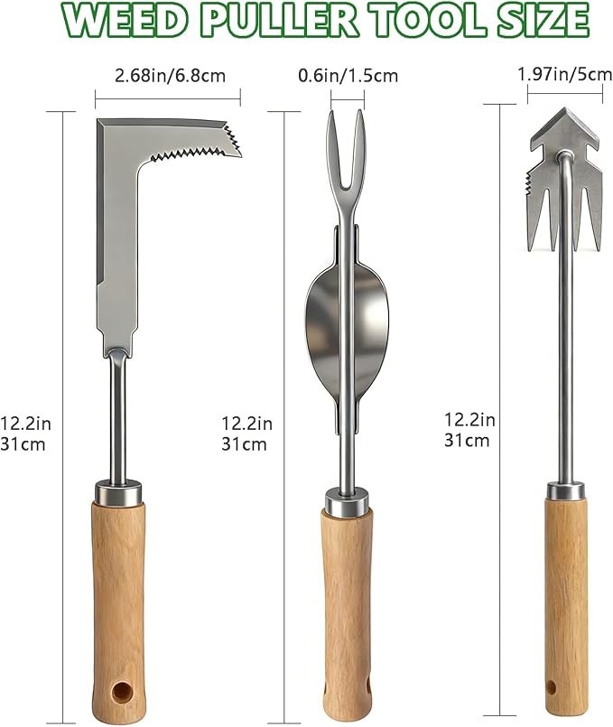 Weed Puller Tool, 3 Pack Garden Tools with 4 Teeth Weed Puller, L-Shaped Crack Weeder and Uprooting Weeding Tool for Garden, Patio, Flower Beds and Sidewalk