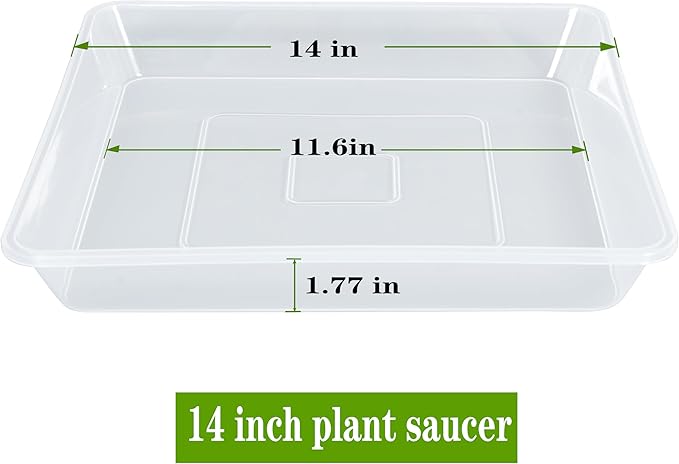 LWALRS Square Plant Saucer 14 Inch 5 Pack, Sturdy Clear Plastic Flower Plant Pot Saucer, Square Planters for Indoors and Outdoors Plants, Garden Plant Saucers for Pots Plant Trays.