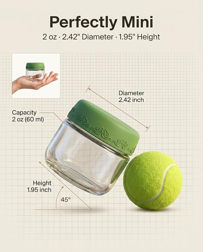 2 OZ Salad Dressing Jar 8 Pack, Airtight Leakproof Bulk Small Glass Sauce Jar with Lids, Reusable for Lunch Box, Bento, Travel & Meal Prep (2 OZ-8Pack)