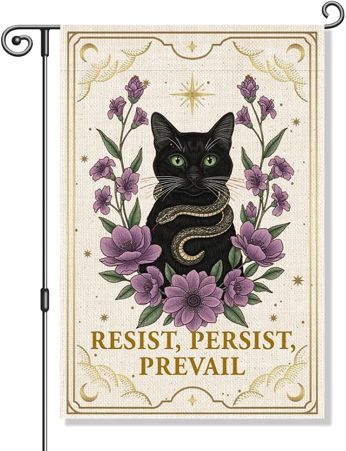 Resist Persist Prevail Garden Flag, Feminist Snake Cat Yard Decor, Empowerment Political Statement Justice Banner, Black Cat Lovers Flag Gifts, Community Welcome Home Holiday Party Outdoor Decor