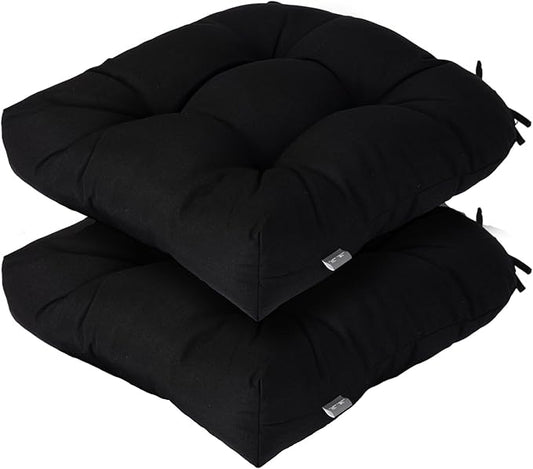 FUNHOME Outdoor Chair Cushions 19 x19 Inch,Water Resistant Tufted Seat Cushions 19",Reversible,Weather Resistant,Rounded Back Wicker Chair Cushion for Patio Garden Furniture(Black)