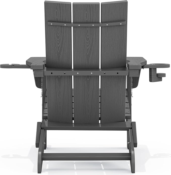 SERWALL Outdoor HDPE Adirondack Chair Set 2，Folding Adirondack Chair with Cup Holders, All Weather Resistant Modern Adirondack Chair, Gray