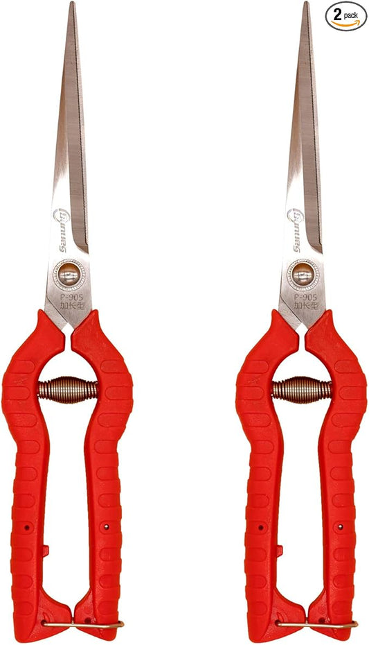 Sanung 2 PACK Multifunctional Thin Fruit Scissors, P-905 Garden Pruner Shears Cutters with Anti-Slip Grip High-Grade Spring Lock Garden Pruner for Garden Fruits Vegetables Plants Flowers