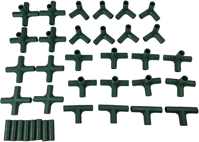 36 Packs Greenhouse Frame Connectors for 16mm Tubes, 6-Way Plastic Garden Structure Fittings with 3/4/5-Way Corners Tees for DIY Cold Frames, Plant Shelters and Shelving Units, Green