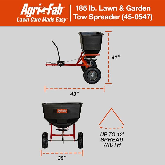 Agri-Fab 45-0547 185 lb. Tow-Behind Lawn & Garden Broadcast Spreader for Seed,Fertilizer,Salt,Ice Melt; Easy to use Flow Control from Seat of Riding Lawn Mower