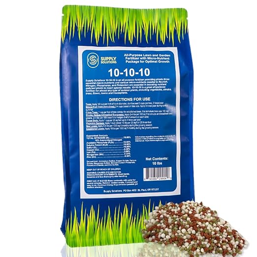 Supply Solutions 10-10-10 Complete Lawn & Garden Granular Fertilizer with Micronutrients – Balanced NPK Plant Food for Soil Health, Blooms & Roots – Safe for Vegetables, Fruits, Lawns (10 Pounds)