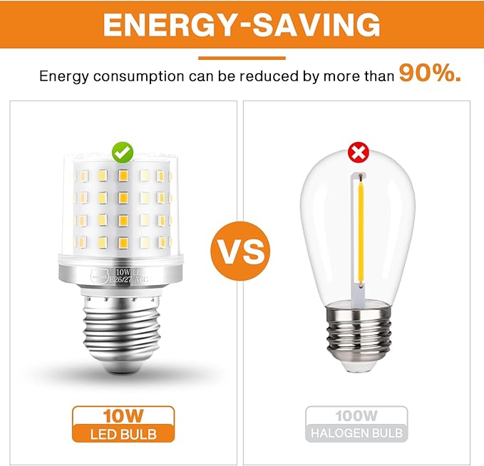 MIAOKE E26/E27 Warm Light LED Bulb,10W Warm Light，900 Lumen Light Bulb，Can Reduce Energy Consumption by 90%，Spiral Light Bulbs are Suitable for Bathroom，Ceiling Fan and Outdoor