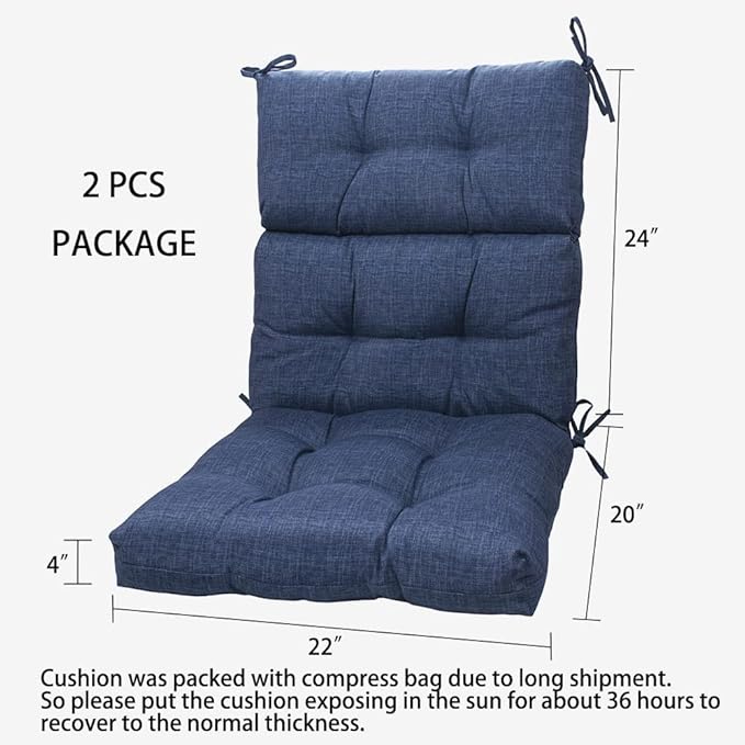 MAGPIE FABRICS Indoor/Outdoor Tufted High Back Chair Cushion Set of 2, Waterproof Deep Seating Rocking Chair Outdoor Chaise Lounge Sun Lounger Chair Cushions(Blue Navy)