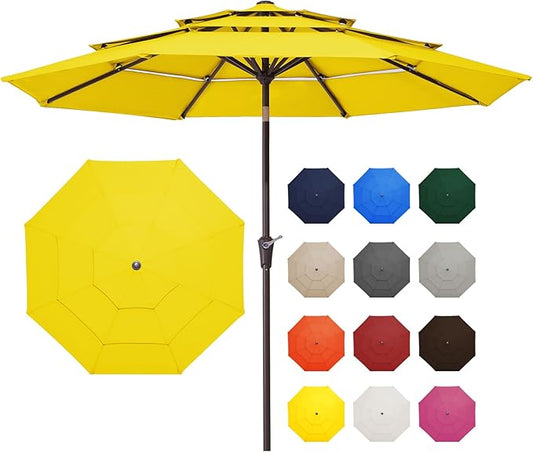 JEAREY 9FT 3 Tier Patio Umbrella Outdoor Market Umbrella Table Umbrellas with 8 Ribs 1.5 Pole Push Button Tilt and Crank UV Protection for Garden,Backyard,Yellow