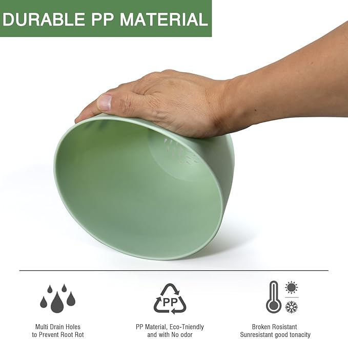 SwinDuck 6inch 12Pack Plant Pots, Plastic Planter for Indoor Outdoor Flowers Plants, Green