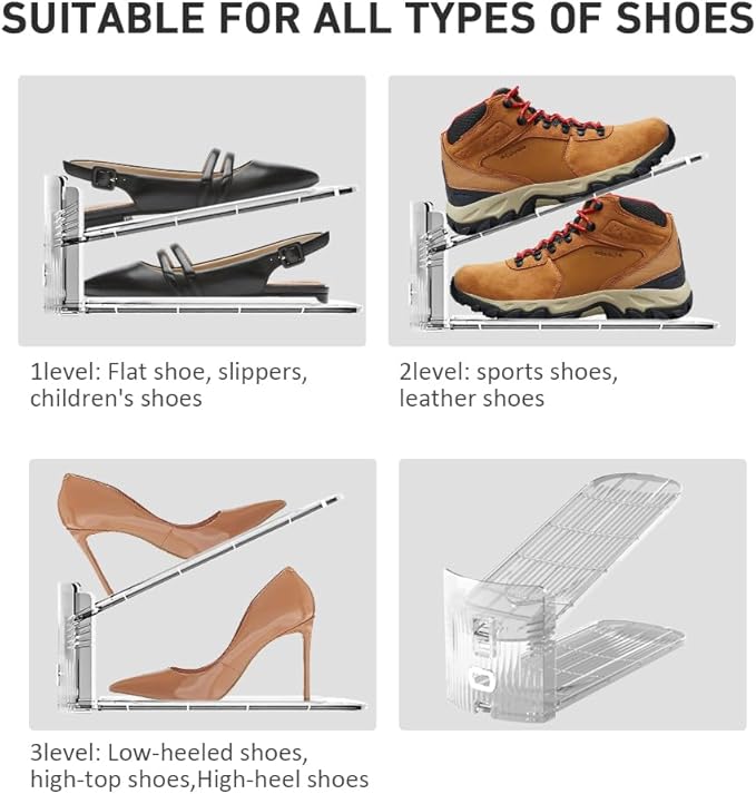 NVGSN 10Pack Clear Shoe Slot Organizer,Shoe Stacker,Storage Space Saver 50%