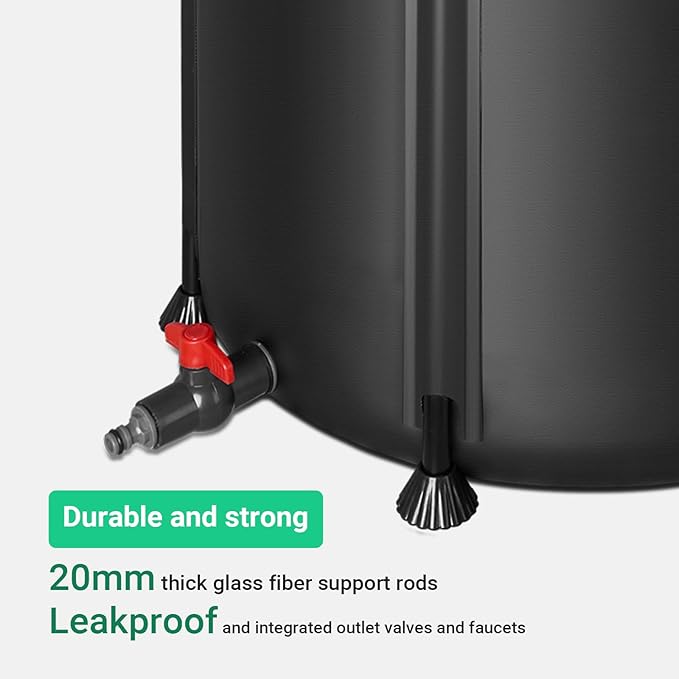 FAMIROSA 50 Gallon / 200L Rain Barrel, Collapsible Rain Barrels to Collect Rainwater from Gutter with Spigots and Overflow, 500D PVC Portable Rain Water Collection Catching System, Water Catcher Tank
