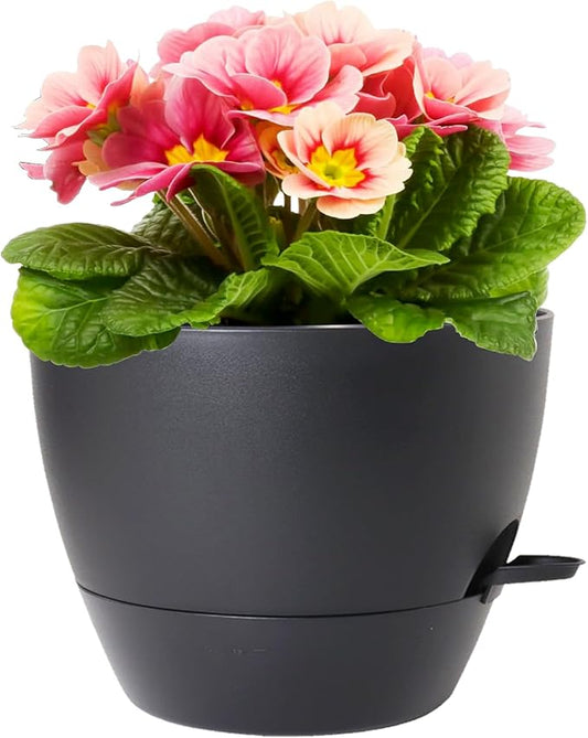 Meowell 12 inch Large Self Watering Pots for Indoor Outdoor Plants, Flower Plant Pots with Mesh Drainage Holes for Garden House, Plastic Planters with Reservoir for Home Decor, Black