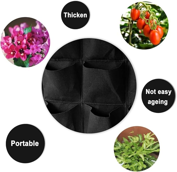 WFIST Vertical Hanging Planter Bag, Breathable Felt Wall Garden Planter with Metal Grommets, Indoor/Outdoor Space-Saving Herb & Flower Growing Pouch (12-Pocket)