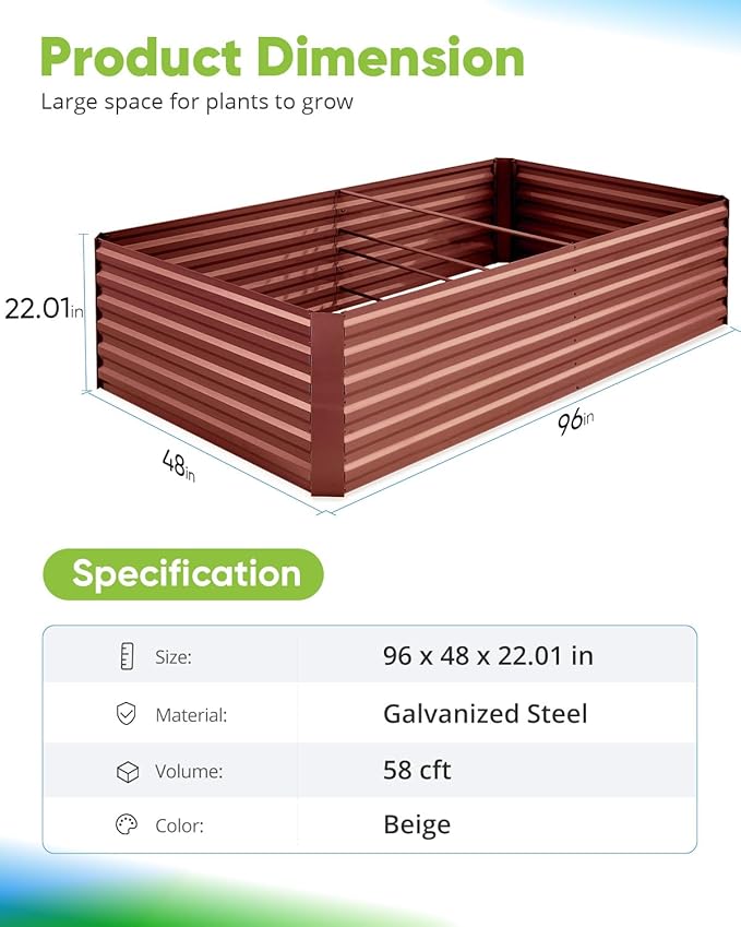 Quictent Galvanized Raised Garden Bed 8x4x2 Ft Tall Metal Planter Box for Vegetables Bottomless for Backyard, 2 Tomato Cages Included, 22.04" Deep, Terracotta