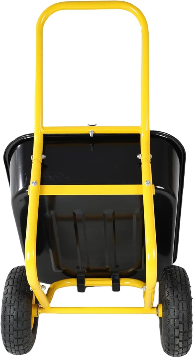 Two-Wheeled Barrow, Garden Cart, 10-Inch Pneumatic Wheels (Yellow + Black) Yellow+Black High Load Bearing Stability Garden, Warehouse Use