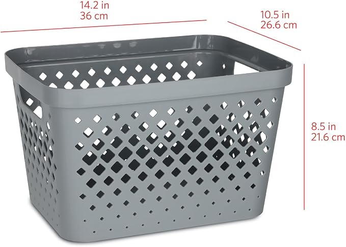Glad Plastic Storage Basket Set, Value Pack of 6 | Open Storage Bins for Shelves, Bathroom, Pantry, Closet | Nesting Organizer Boxes with Handles, 4 Gallon, Grey