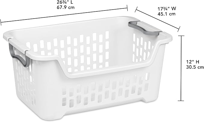 Sterilite 18 Pack Stacking Laundry Basket, 2 Bushel Clothes Hamper, White