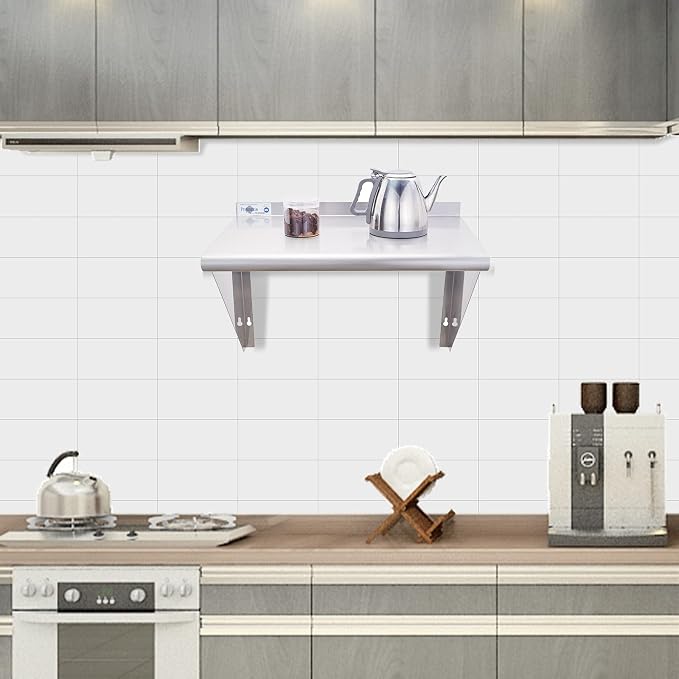 Profeeshaw NSF Stainless Steel Shelf 18” x 24”, Commercial Wall Shelving | 300 lb, Wall Mounted Metal Shelves, with Backsplash and 3 Brackets, for Restaurant, Bar, Utility Room, Kitchen and Garage
