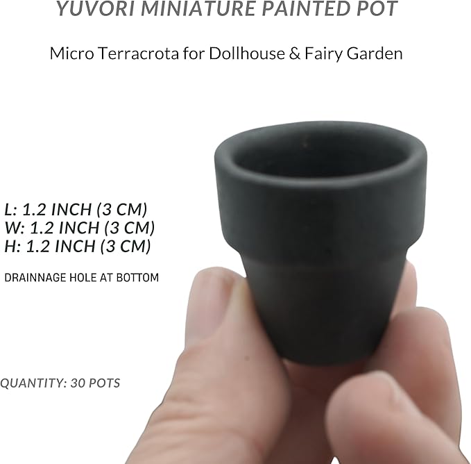 Mini Pastel Terracotta Pots for Micro Gardens – 30 Pack, 1.7” Tiny Breathable Clay Planters, Macaron Colors, for Moss, Fairy Gardens, Dollhouses, and Succulents (Painted Black, 1.2 Inch)