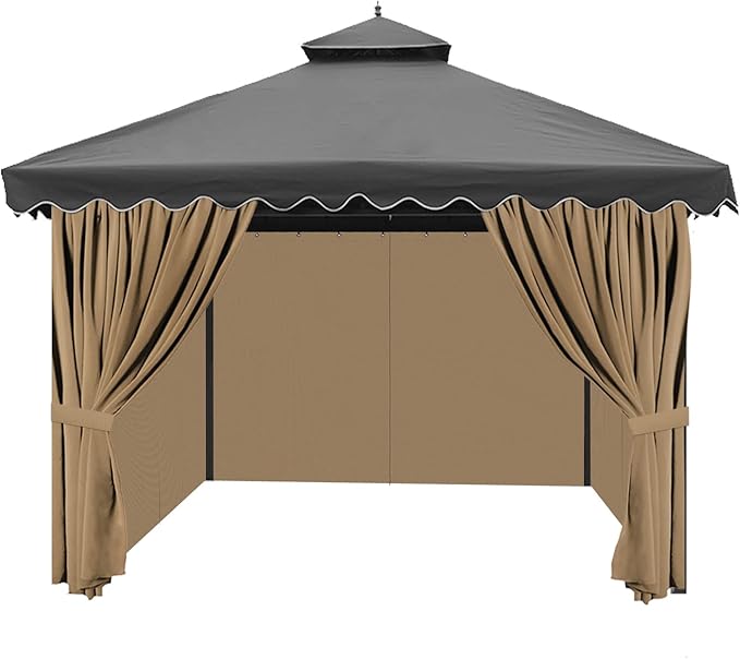 Gazebo Privacy Curtains 10' x 12' with Zipper 4-Panels Side Wall Universal Replacement for Patio, Outdoor Canopy, Garden and Backyard (Curtain Only)