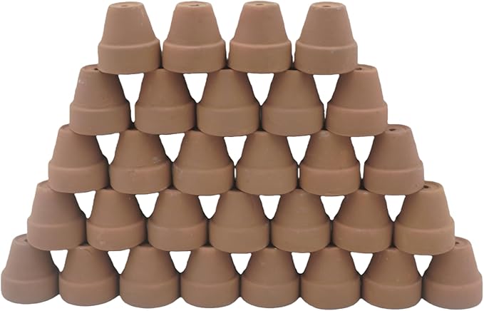 Mini Pastel Terracotta Pots for Micro Gardens – 30 Pack, 1.7” Tiny Breathable Clay Planters, Macaron Colors, for Moss, Fairy Gardens, Dollhouses, and Succulents (Painted Mocha Brown, 1.2 Inch)