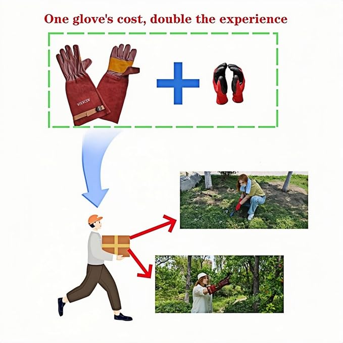 Gardening Gloves for Rose and Cactus Handling,Cow Leather Garden Gloves Thorn Proof,Gardening Gifts for Womens/Mens