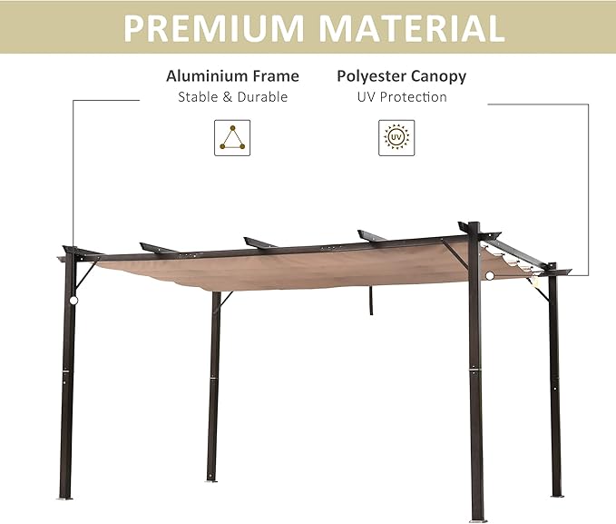 Outsunny 10' x 13' Aluminum Patio Pergola with Retractable Pergola Canopy, Backyard Shade Shelter for Porch, Outdoor Party, Garden, Grill Gazebo, Brown
