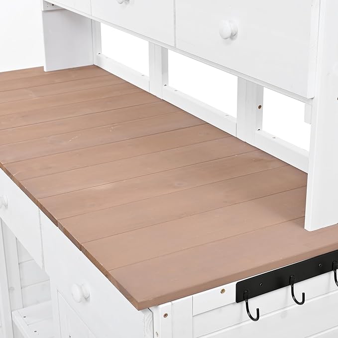 RUNNA 65.7'' H Tall Garden Potting Bench Table with Hutch,Patio Storage Workstation with 3 Shelves,6 Drawers,2 Bottom Cabinets&Side Hooks for Mudroom,Doorway (White@024, 65.7)