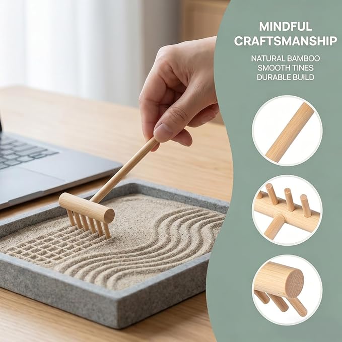 YARNOW 20 Pcs Mini Zen Garden Rake Set, Bamboo Tabletop Sand Tools for Desk Meditation, Small Wooden Accessories for DIY Miniature Craft & Home Decor