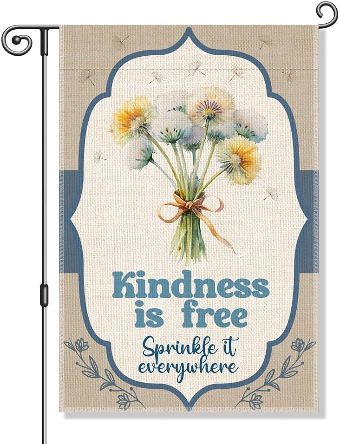 Perfectinsoy Kindness Is Free Sprinkle It Everywhere Garden Flag, Spread Kindness Banner, Motivational Kindness Sign, Dandelion Garden Banner, Welcome Yard Home Holiday Farmhouse Porch Outside Decor